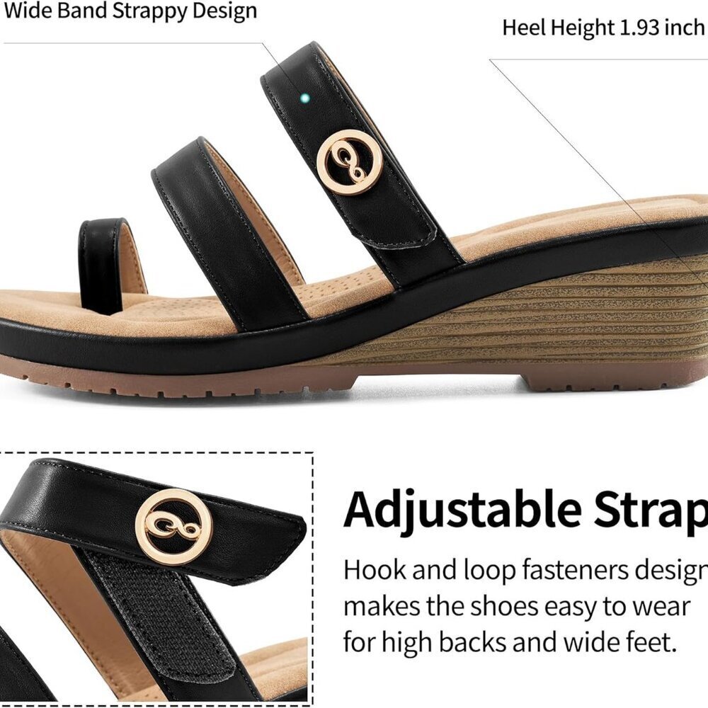 Wedge Sandals Women Faux Leather Summer Slip On Dressy Casual Shoes - Picture 3 of 6